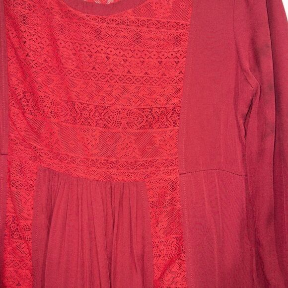 Umgee Burgundy Lace Front Tunic Dress Size Medium - Picture 2 of 9